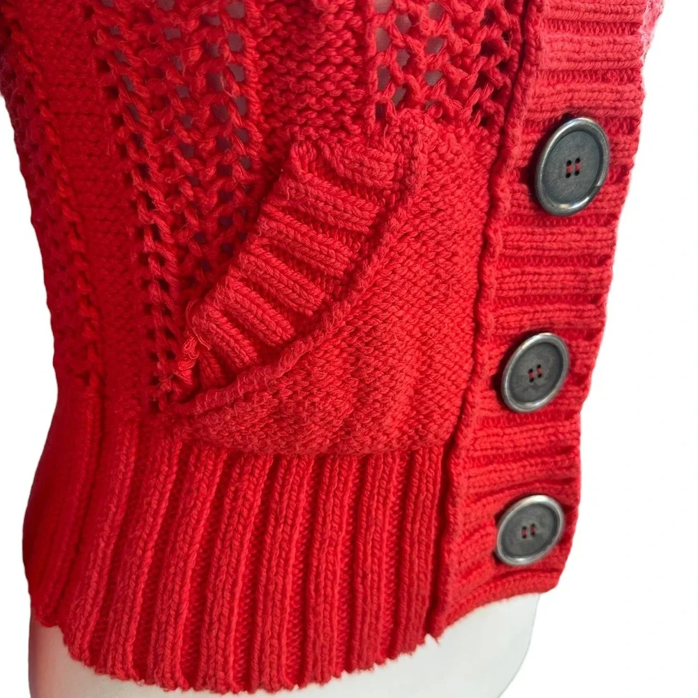 Free People‎ Red Knit Button Front Hooded Cardigan Sweater XS